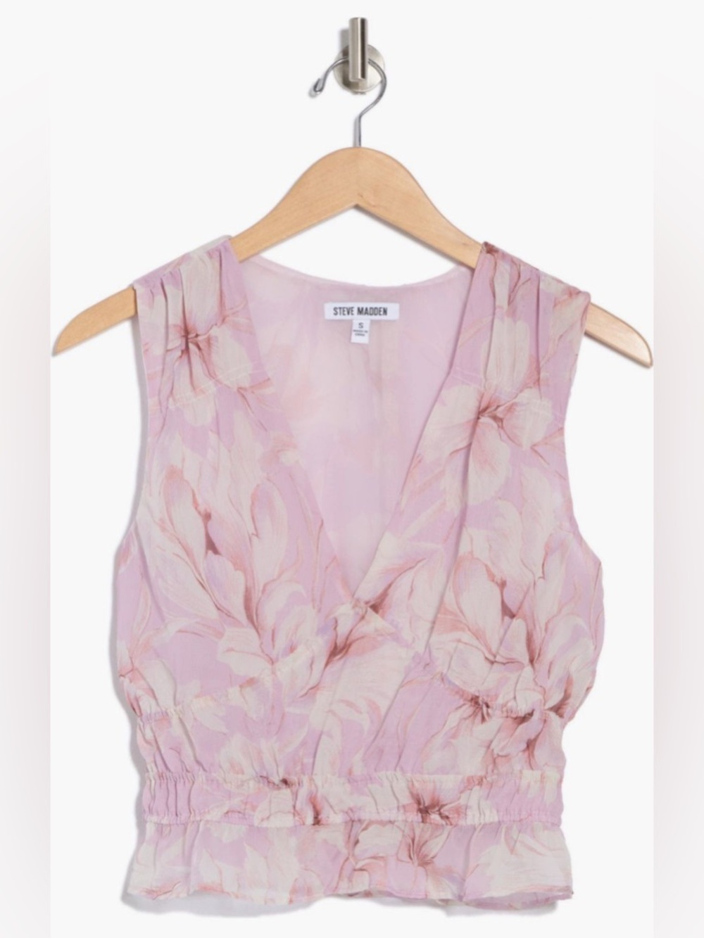 Steve Madden Pink Floral Sleeveless V-Neck Top